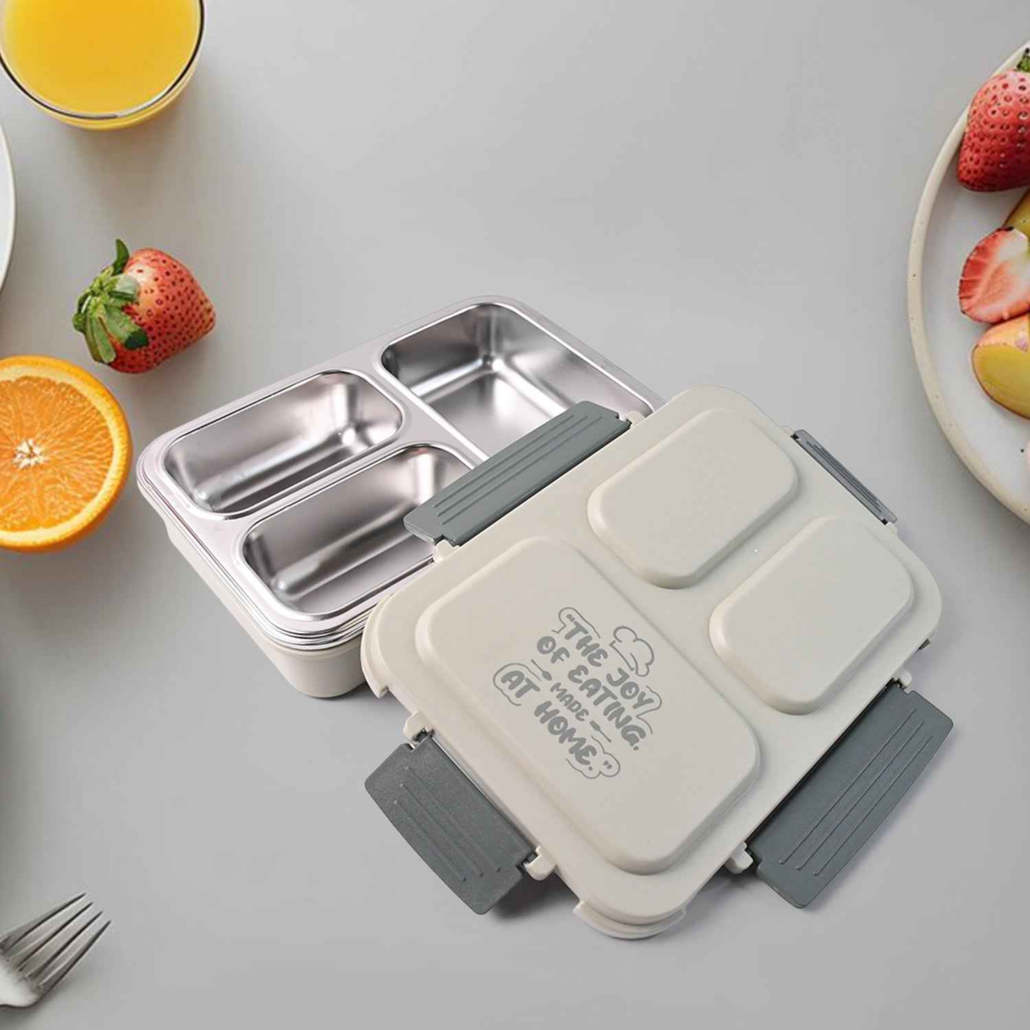 3-Compartment Stainless Steel Lunch Box (1 Pc)