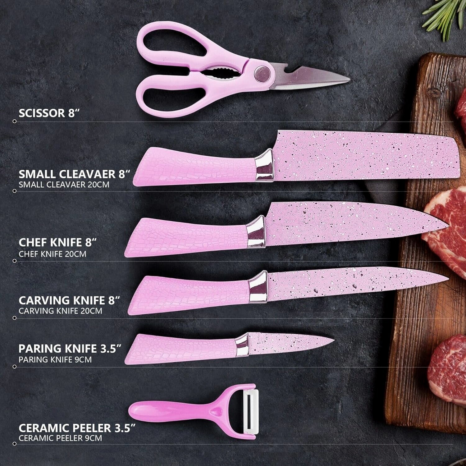Stainless Steel Non Stick Ceramic Coating 6 Pcs Chef Kitchen Knife Set with Scissor & Peeler Variety Bazaar