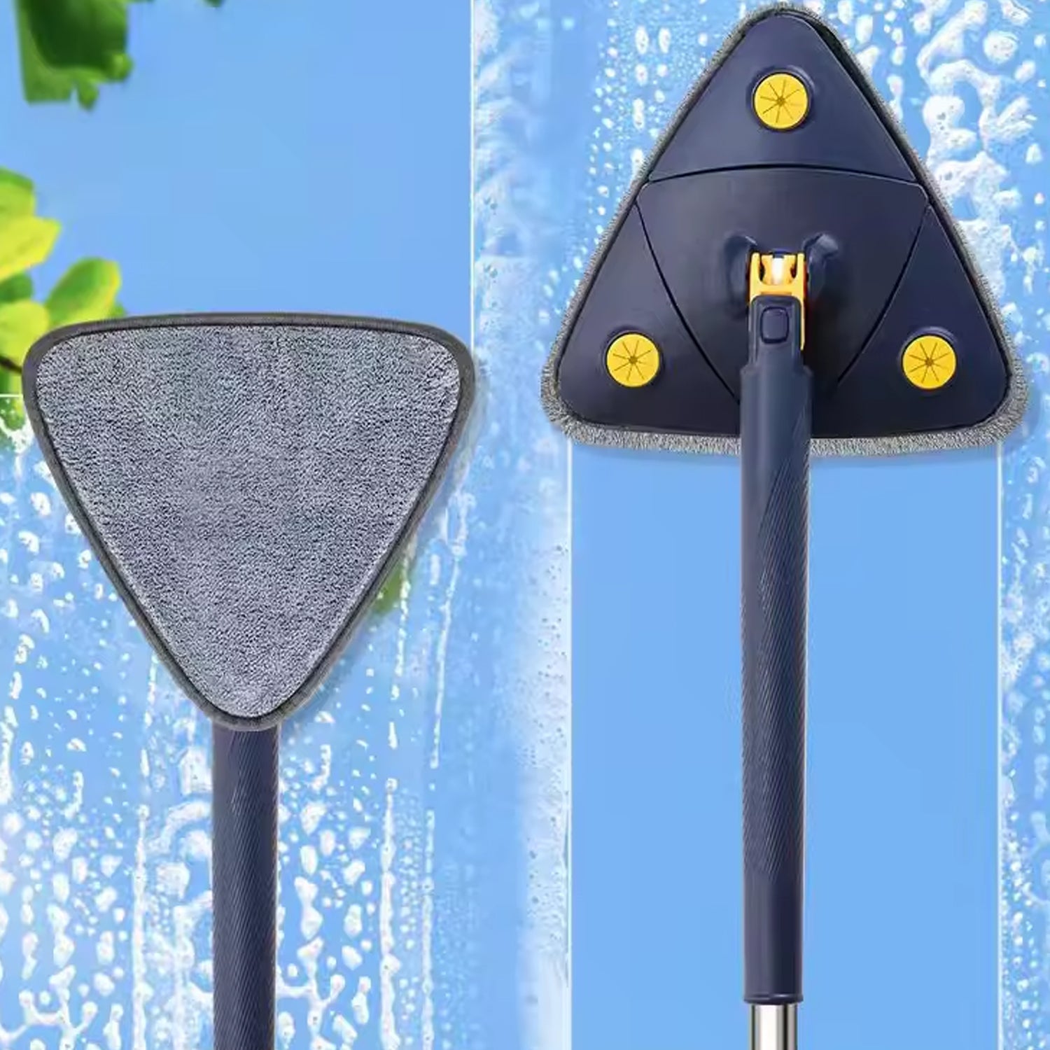 Rotatable Adjustable Triangle Cleaning Mop Triangle Mop with Stainless Steel Long Handle Push-Pull Squeezing Cleaning Mop Dry & Wet Mop for Floor Windows (1 Pc) Variety Bazaar