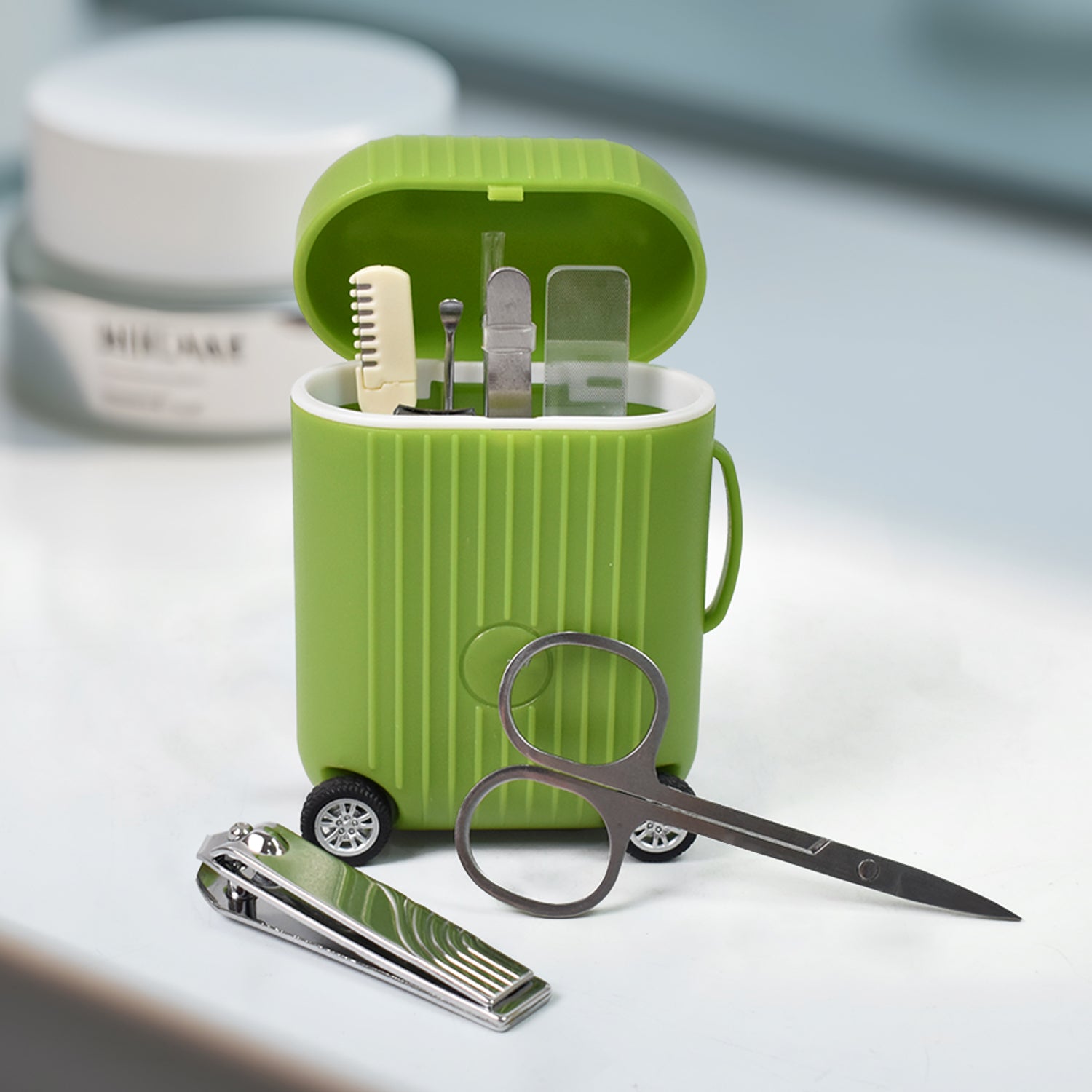 Manicure Kit, Pedicure tools for feet, Nail Clipper (8 Pcs Set / With Mini 4 Wheel Suitcase Trolley) Variety Bazaar