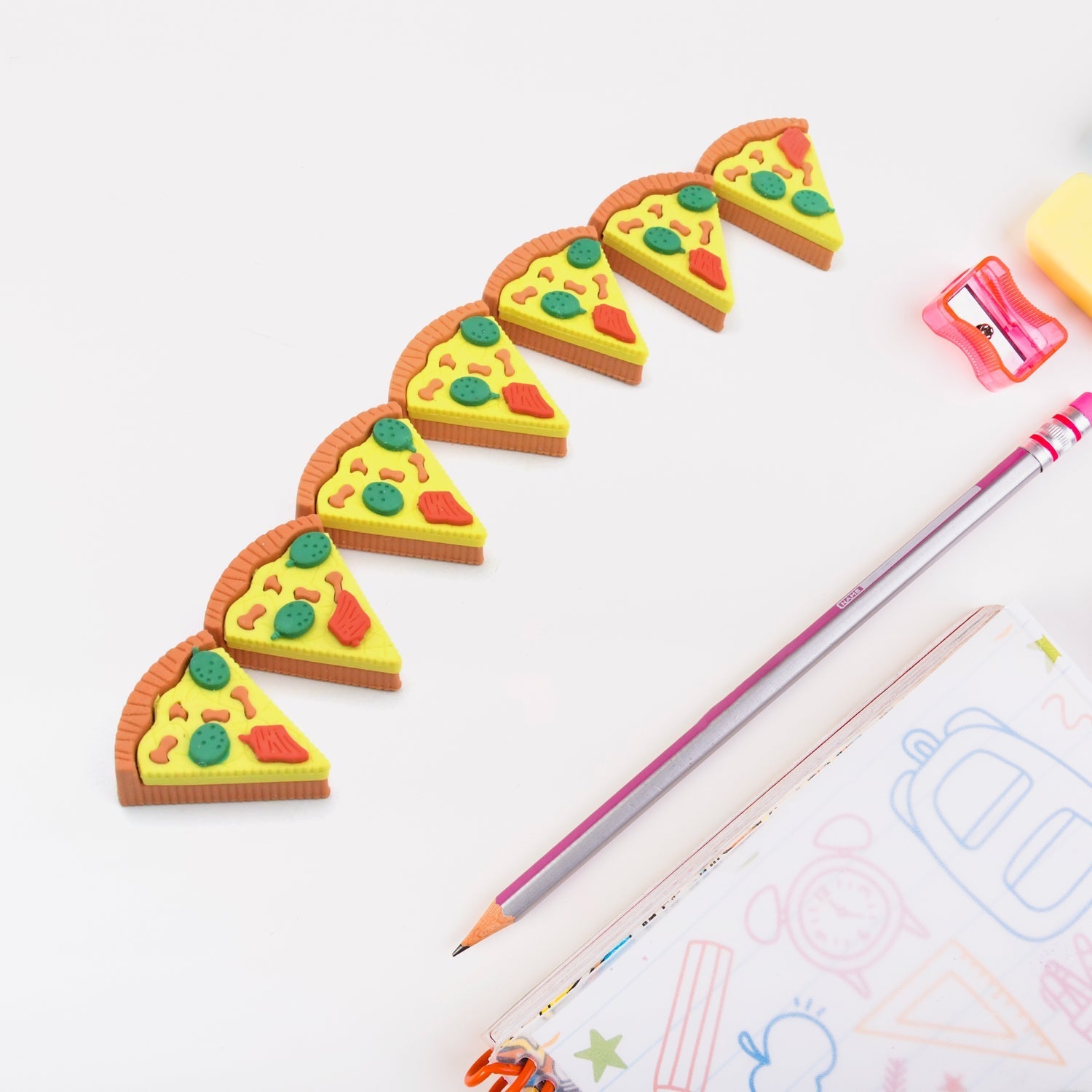 3D Pizza Slices Eraser Set – Fancy & Colorful Stationery for Kids & Gifts (7 slice) Variety Bazaar