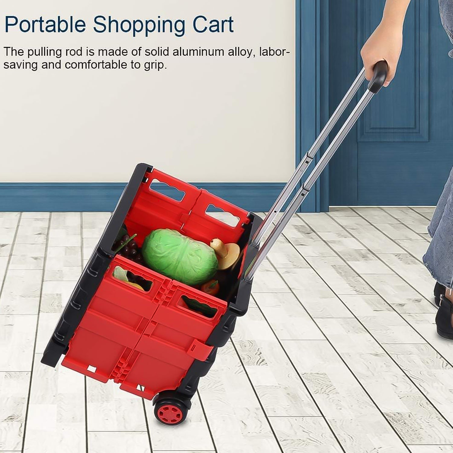 Foldable Shopping Grocery Trolley / Cart Travel Portable Food Basket (1 Pc) Variety Bazaar