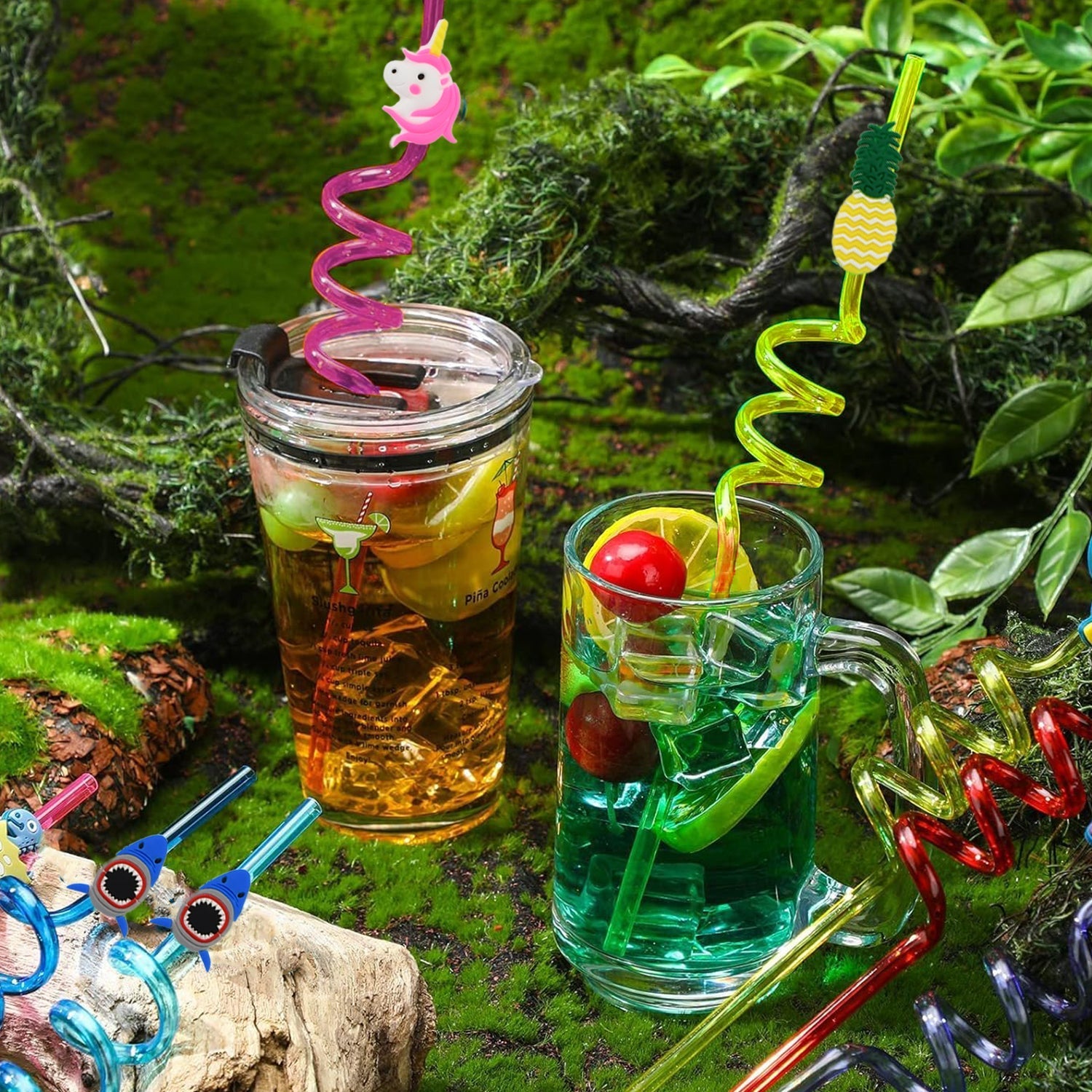 Reusable Plastic Straws (12 pcs Set / Mix Design) Variety Bazaar