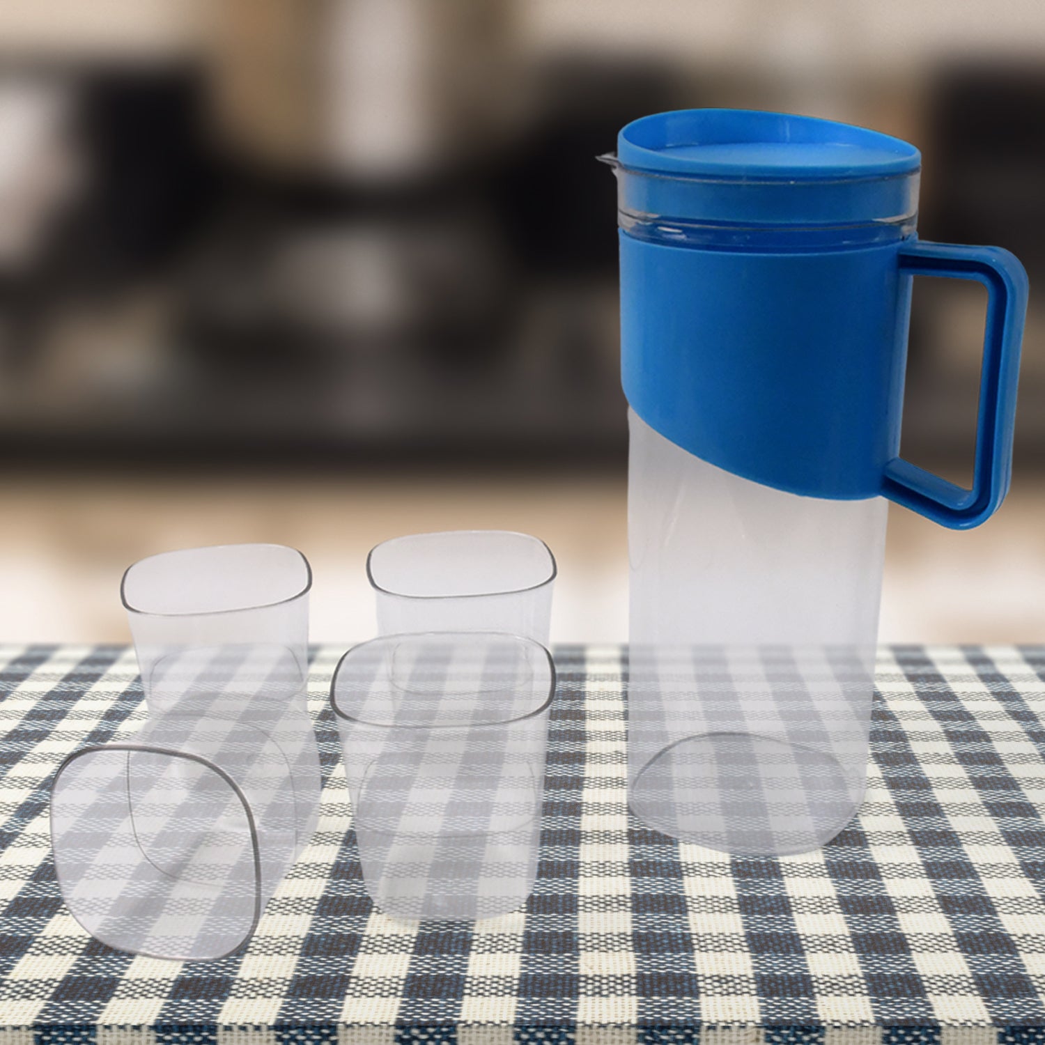 Transparent Stylish Premium Jug with Elegant Handle (2000 ML Jug Approx & 4 Pcs Plastic Glass) Variety Bazaar