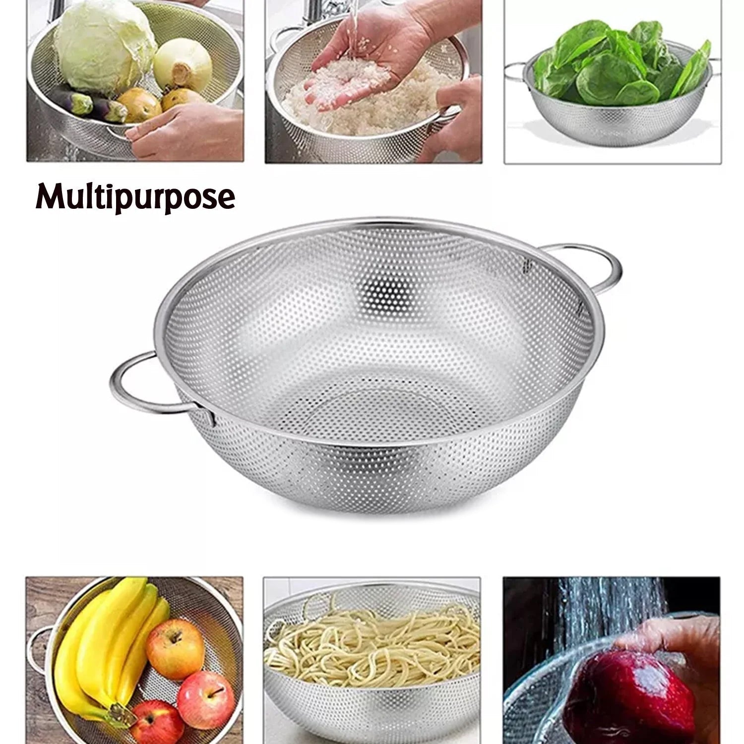 Stainless Steel Colander with Handle, Large Strainer Basket for Kitchen (25.5 cm) Variety Bazaar