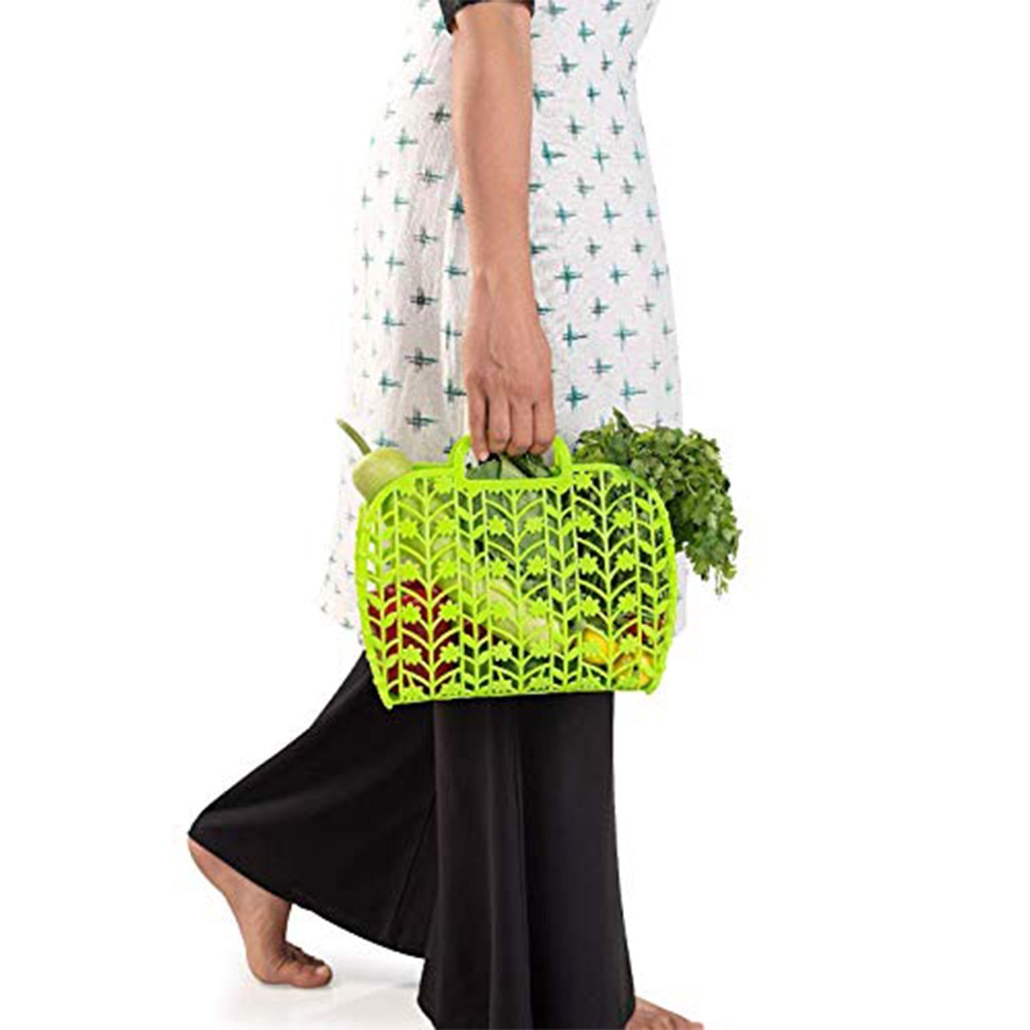 Plastic Foldable Basket Bag || Fruit & Vegetable Storage Basket (3 Pcs Set / Multicolor) Variety Bazaar