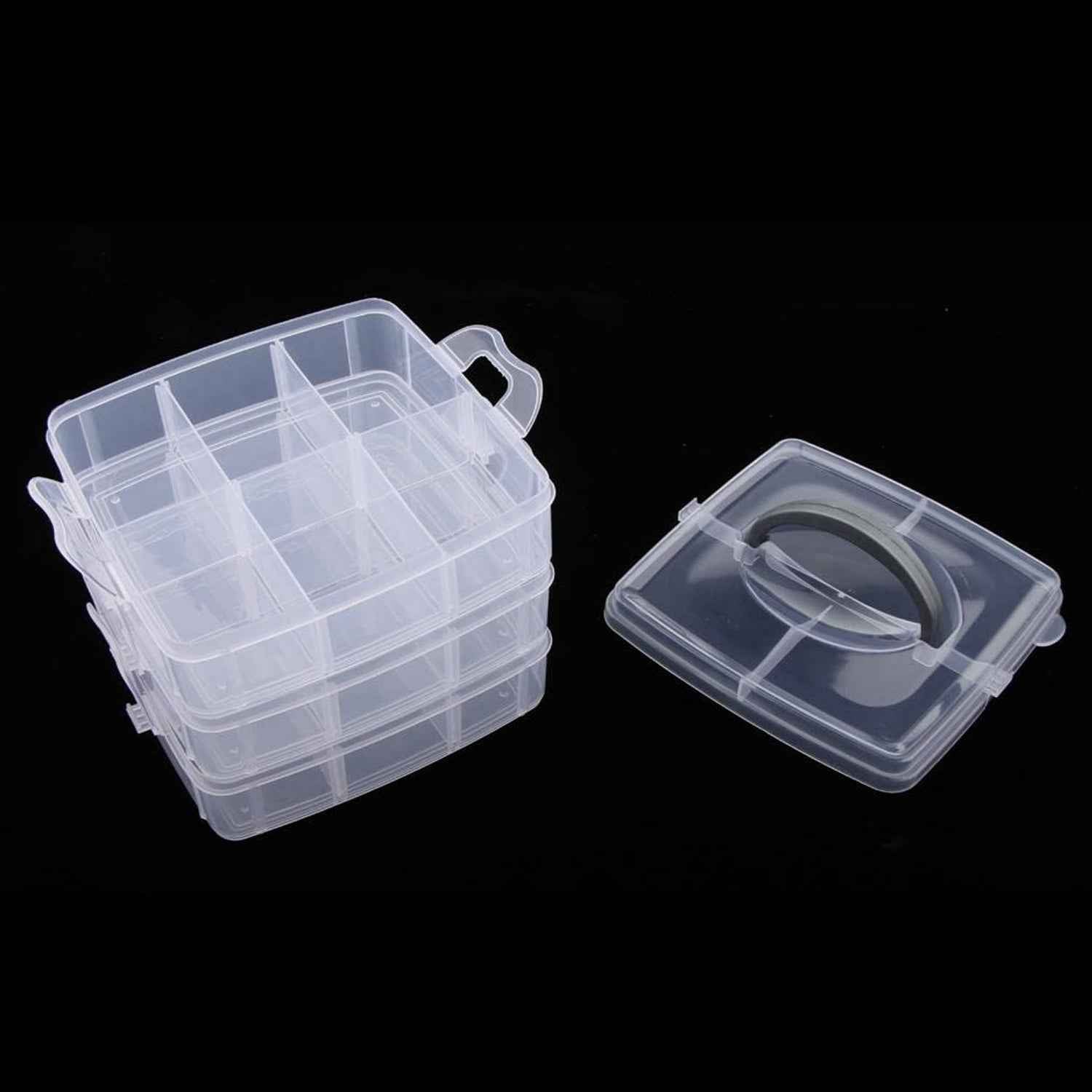 3-Tier 18 Sections Transparent Stackable Adjustable Compartment Slot Plastic Craft Storage Box