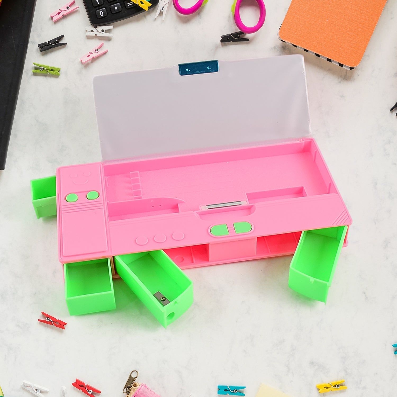 Multi Purpose Gadget Jumbo Pencil Box Compass With Calculator Jumbo 2 Side Slot Geometry Box Compass Use School , Traveling & Studio Variety Bazaar