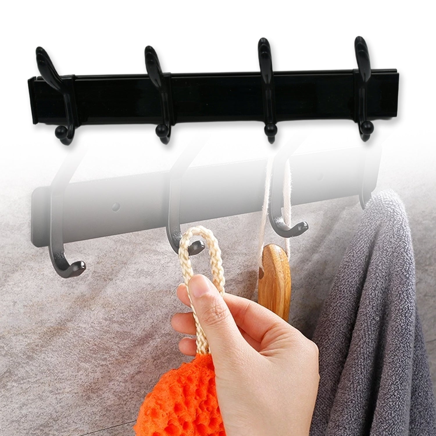 Extra Long 4-Hook Wall Coat Hanger with Eco Adhesive Variety Bazaar
