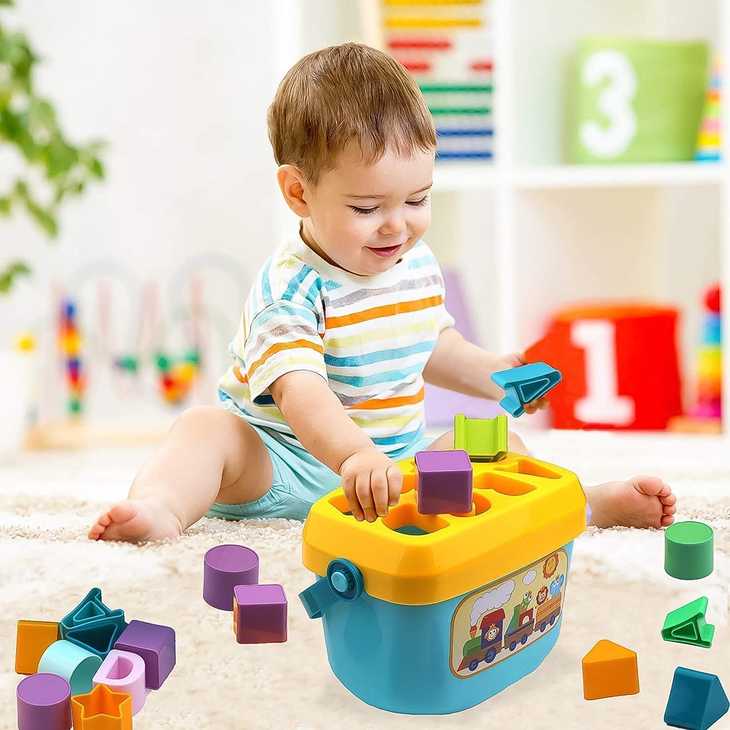 Baby First Block Set for Kids Non-Toxic Abcd Geometric Shape Sorting & Stacking Toy (1 Set) Variety Bazaar