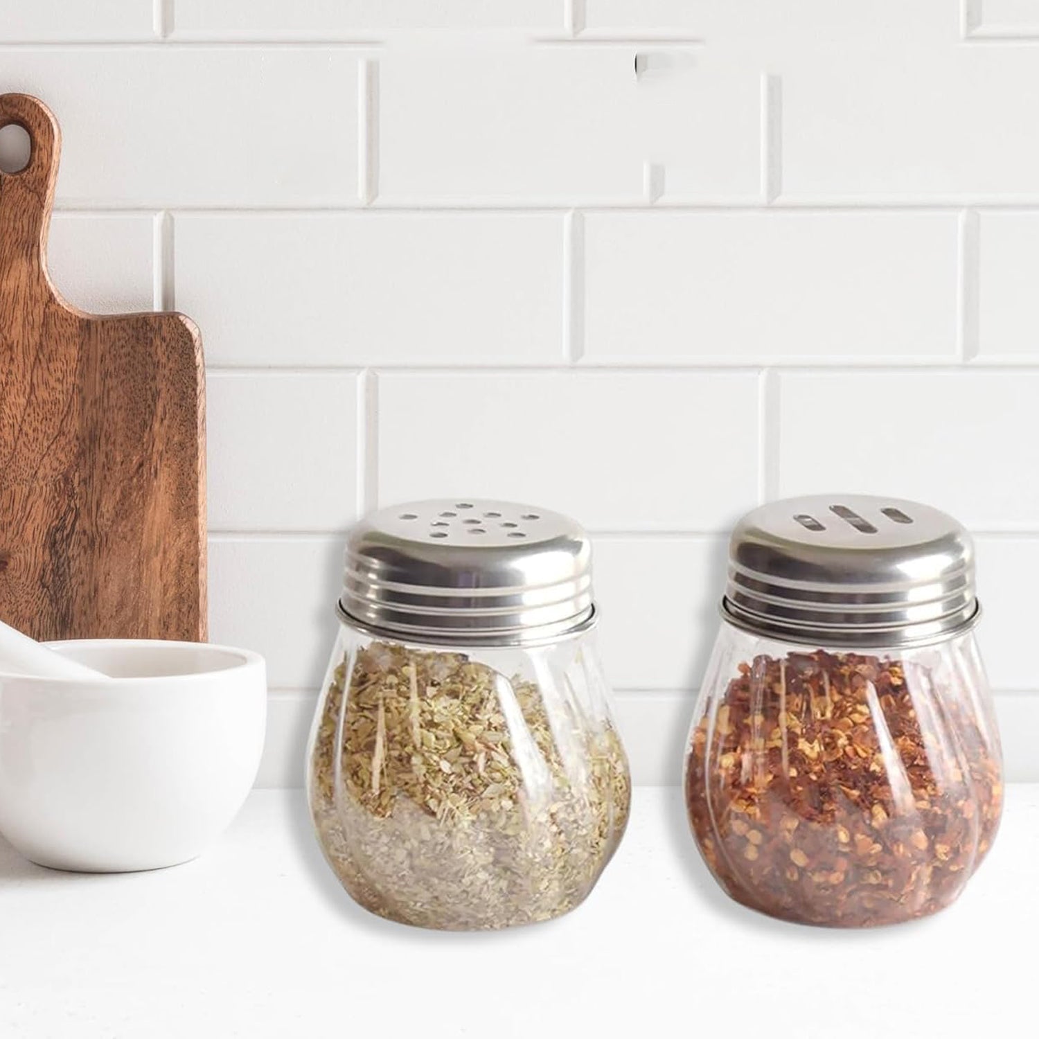 Apex Oregano & Chilli Flakes Dispenser Set – 2 Pcs Plastic Spice Shaker with Stainless Steel Lid Variety Bazaar