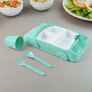 Kid's Car Shaped Plates Cup / Lunch Box Dinnerware Set (4 Pcs Set / 1000 ML Lunch Box) Variety Bazaar