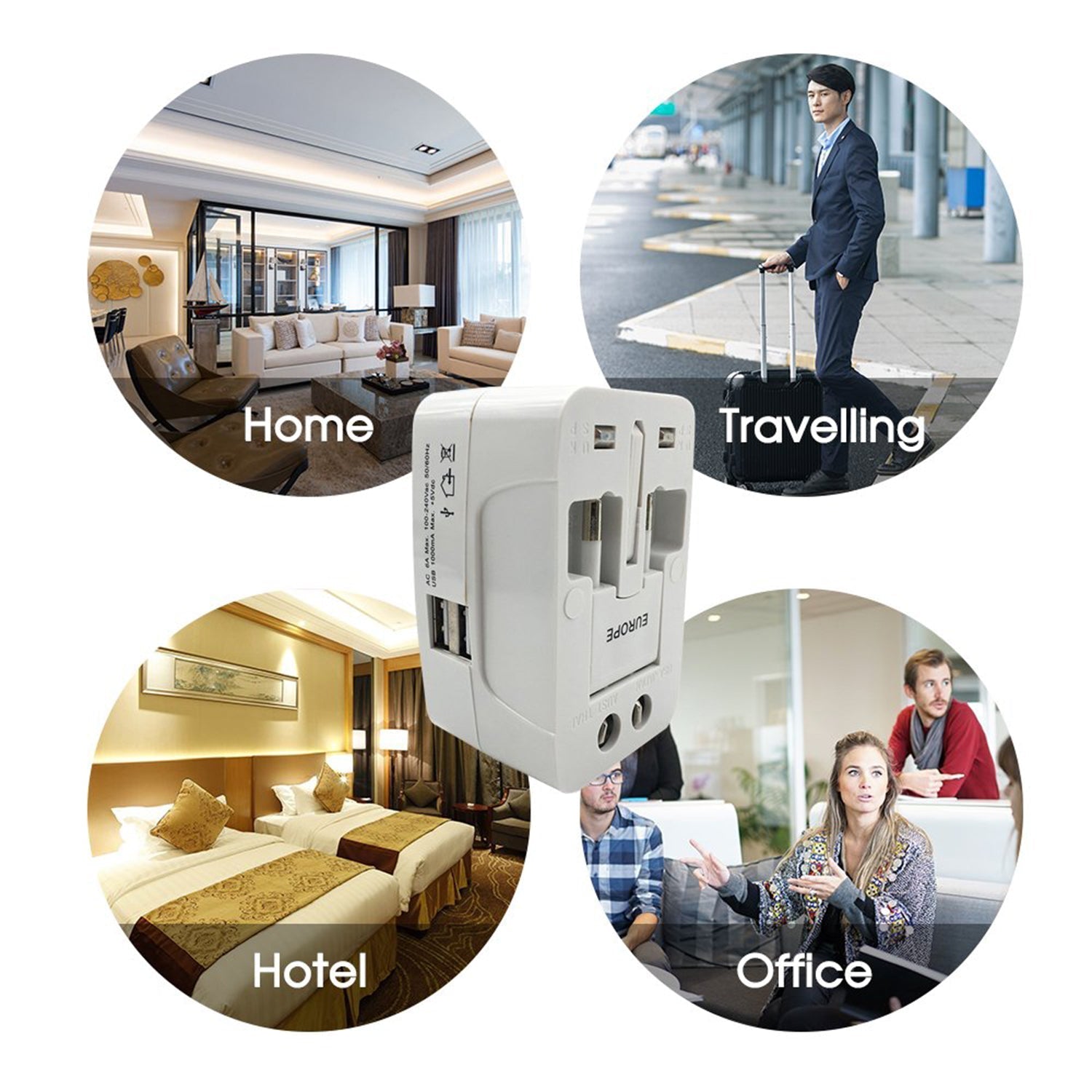 All-in-One Universal Worldwide Travelling AC Adaptor Plug (AU / UK / US / EU) International Power Charger Electric USB Power Plug Socket Adapter Converter (1 Pc) Variety Bazaar