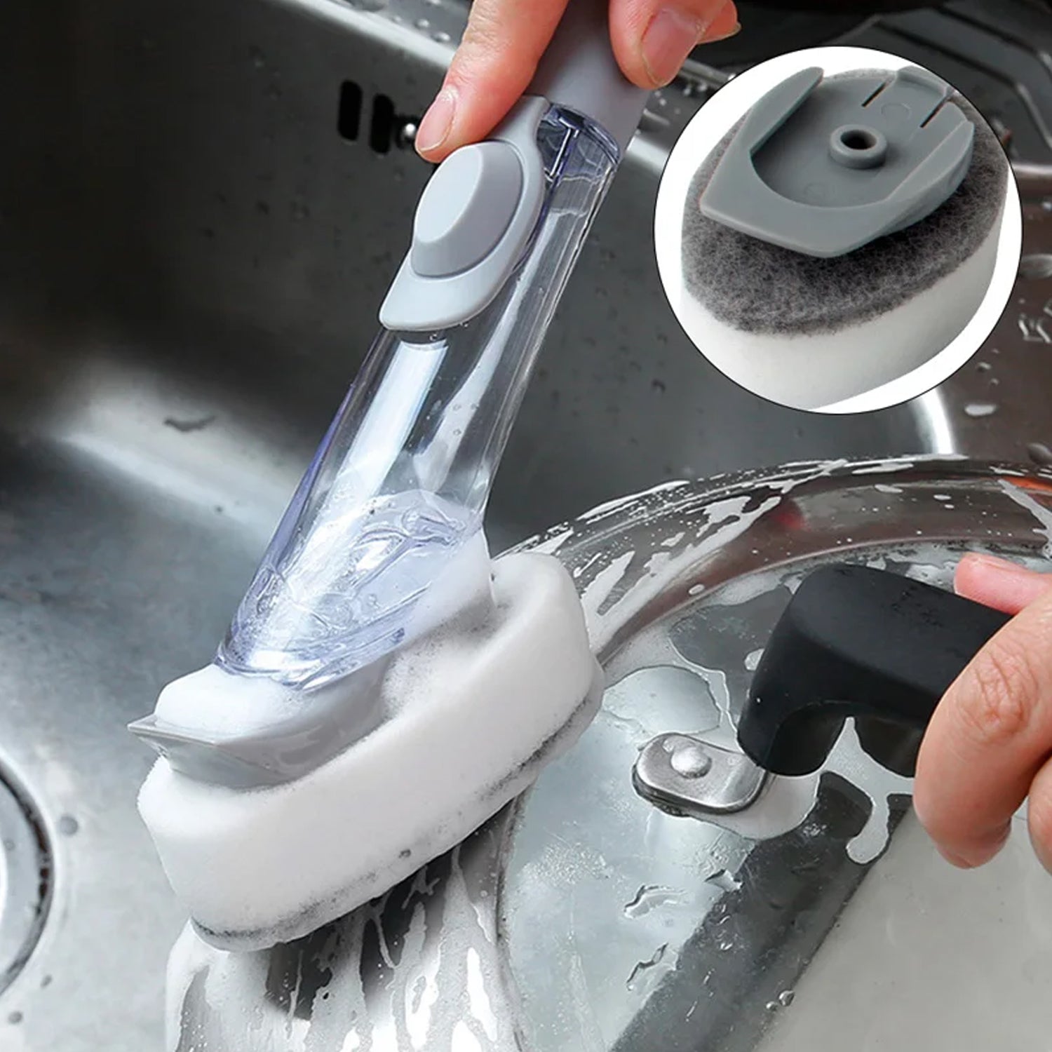 Home & Kitchen Cleaning Brushes, Scrubber, Soap Dispenser Scrub Brush for Pans Pots and Bathtub Sink (2 In 1) Variety Bazaar