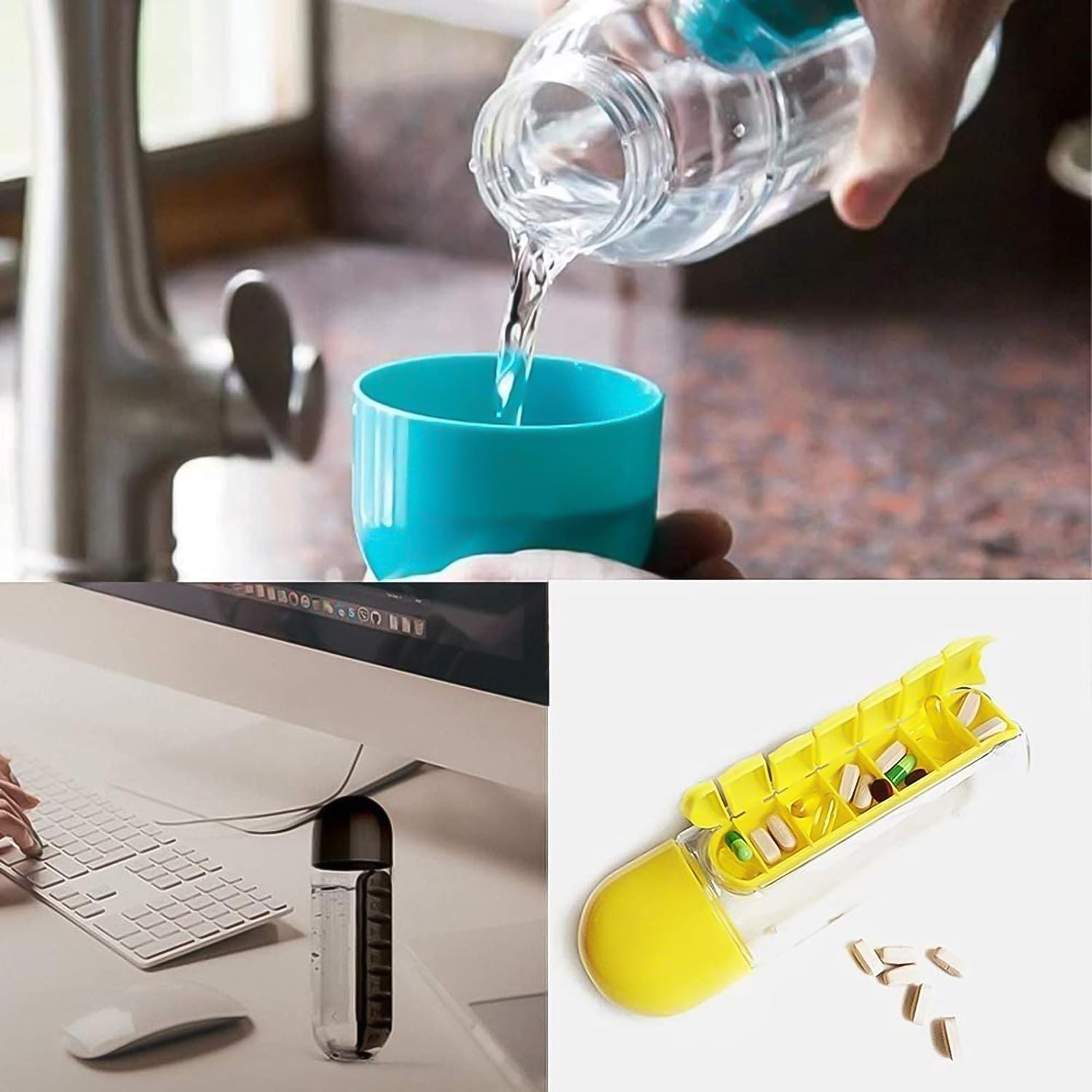 Multi-Use Pill & Water Bottle for Travel (600 Ml, Mix Color) Variety Bazaar