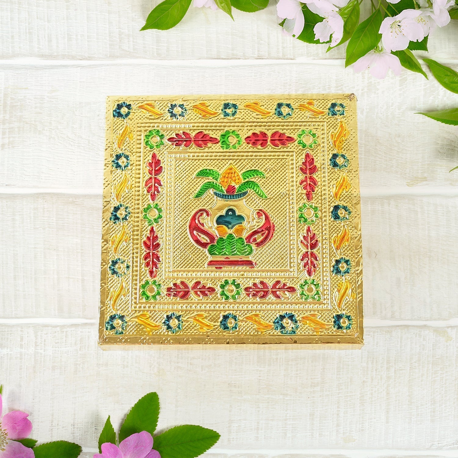 Handicraft Wood Chowki for Pooja , Wooden Bajot (1 Pc / Mix Descign & Color) Variety Bazaar