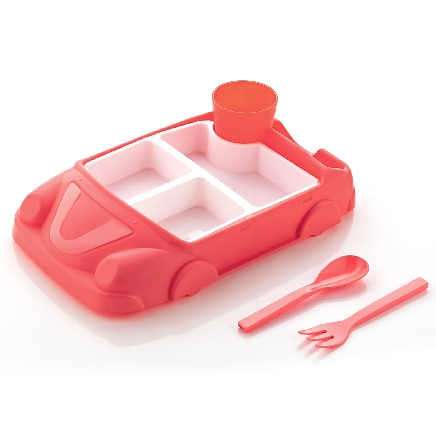 Kid's Car Shaped Plates Cup / Lunch Box Dinnerware Set (4 Pcs Set / 1000 ML Lunch Box) Variety Bazaar