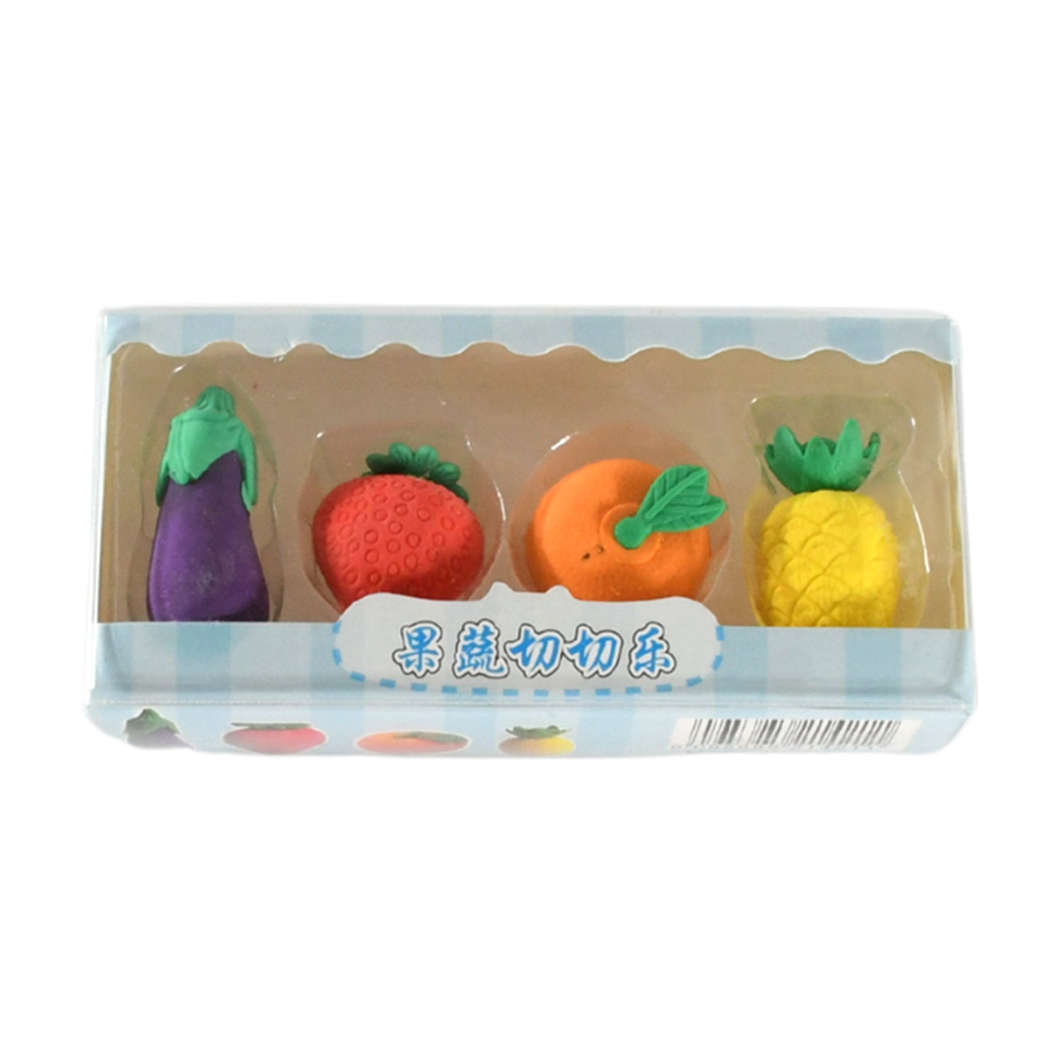 Mini Cute Veg & Fruit Erasers – 3D Colorful Eraser Set for Kids (4 Pc) Variety Bazaar