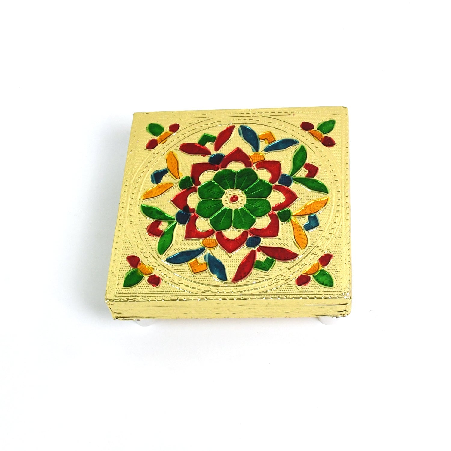 Handicraft Wood Chowki for Pooja , Wooden Bajot (1 Pc / Mix Descign & Color) Variety Bazaar