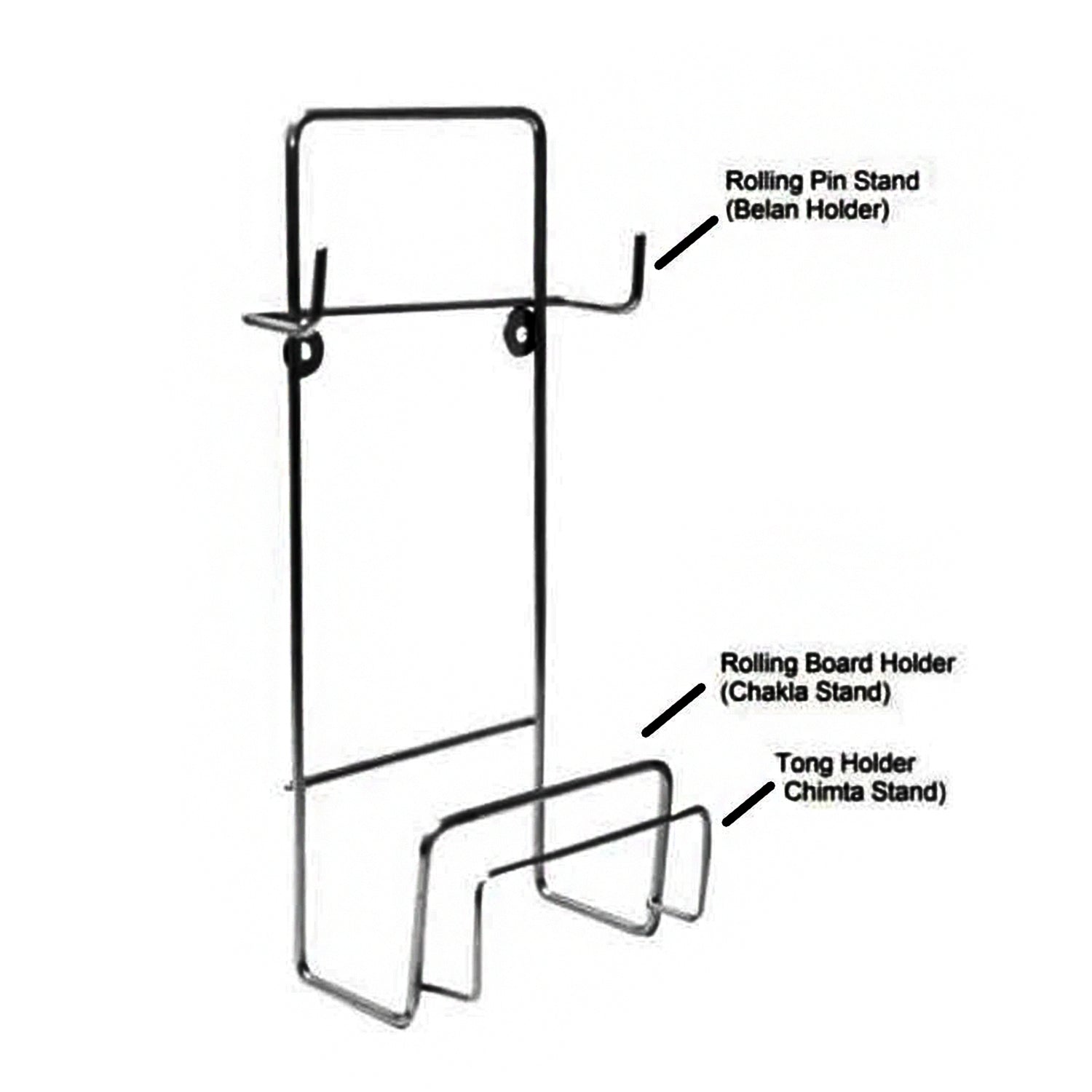 Chakla Belan Chimta Stand Rolling Pin Board Tong Holder Silver Stainless Steel Multi-Purpose Rack for Kitchen (1 Pc ) Variety Bazaar