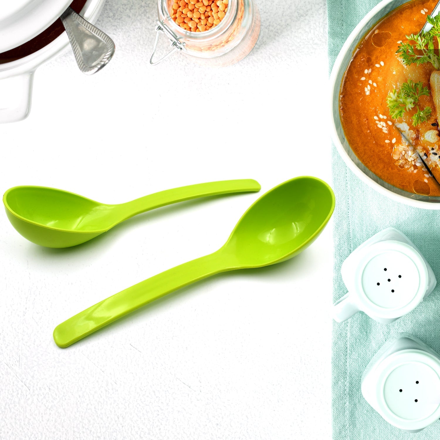 Plastic Spoon Kitchen Multipurpose Serving Ladle for Frying, Serving, Turner, Curry Ladle, Serving Rice, Spoon Used While Eating and Serving Food Stuffs Etc (2 Pcs Set / 10 Inch ) Variety Bazaar