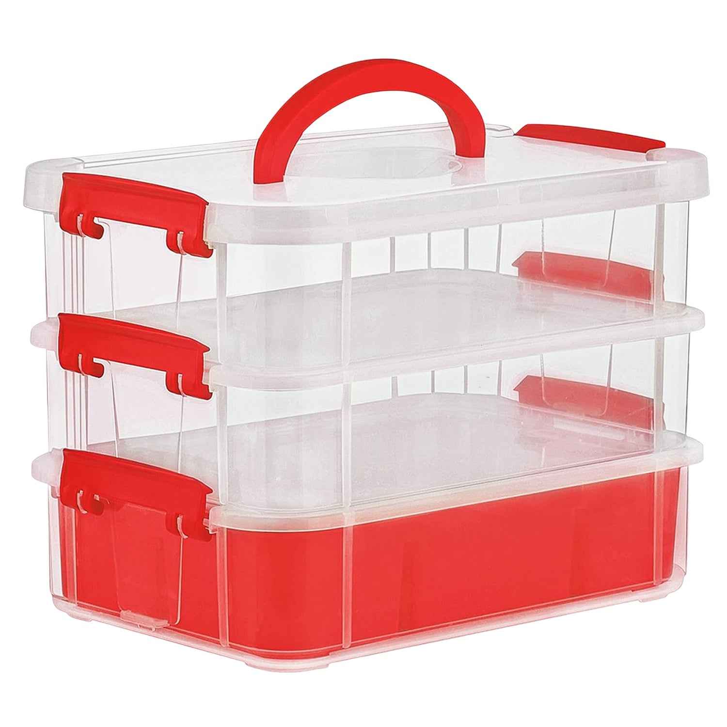 3-Layer Multi-Purpose Transparent Plastic Storage Carry Box with Handle