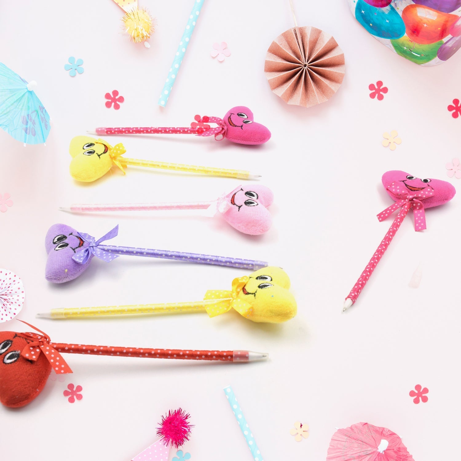 Cute Cartoon Shape & Heart Design Facy Writting Pen Attached Rattle | Ball Pen Smooth Writing For Wedding , Events & Multiuse Pen Best Pen l Use for Kids (12 Pcs Set Mix Design & Color) Variety Bazaar