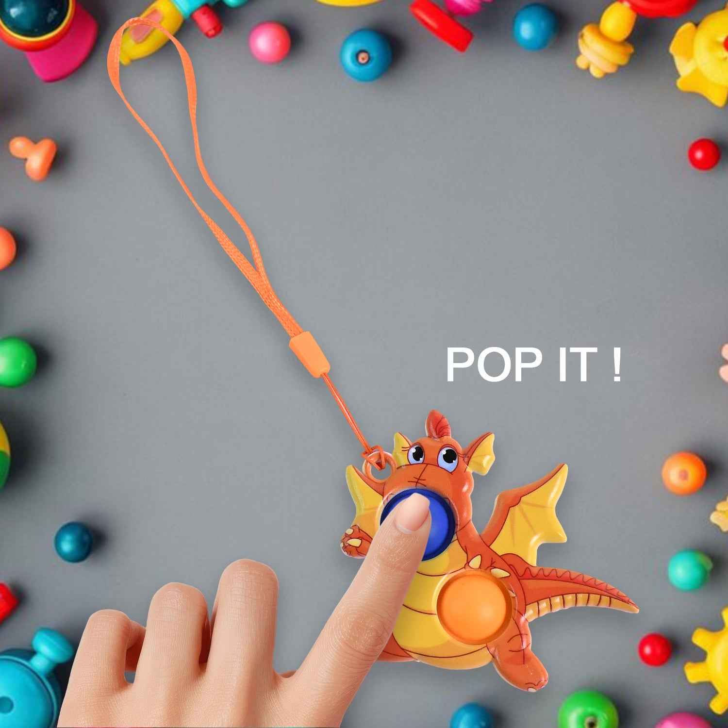 2-Bubble Dragon-Shaped Push Pop Fidget Toy with Strap (1 Pc)