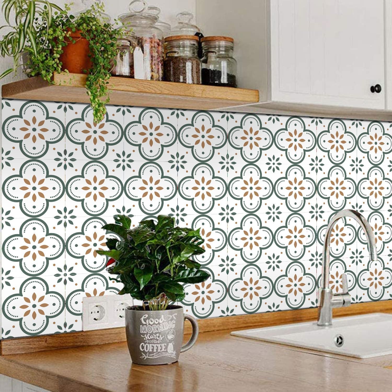 Peel and Stick Floor Tiles Kitchen / Bathroom Backsplash Sticker Detachable Waterproof DIY Tile Stickers for Wall Decoration Tiles Home Decoration (8x8 Inch / 10 Pcs Set) Variety Bazaar