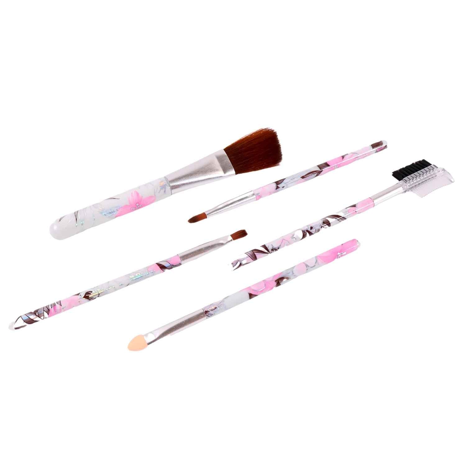 Floral Makeup Brush Set for Eyes, Lips, and Face (5 Pc)