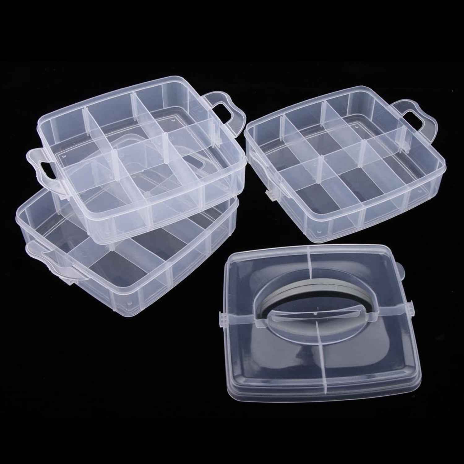 3-Tier 18 Sections Transparent Stackable Adjustable Compartment Slot Plastic Craft Storage Box