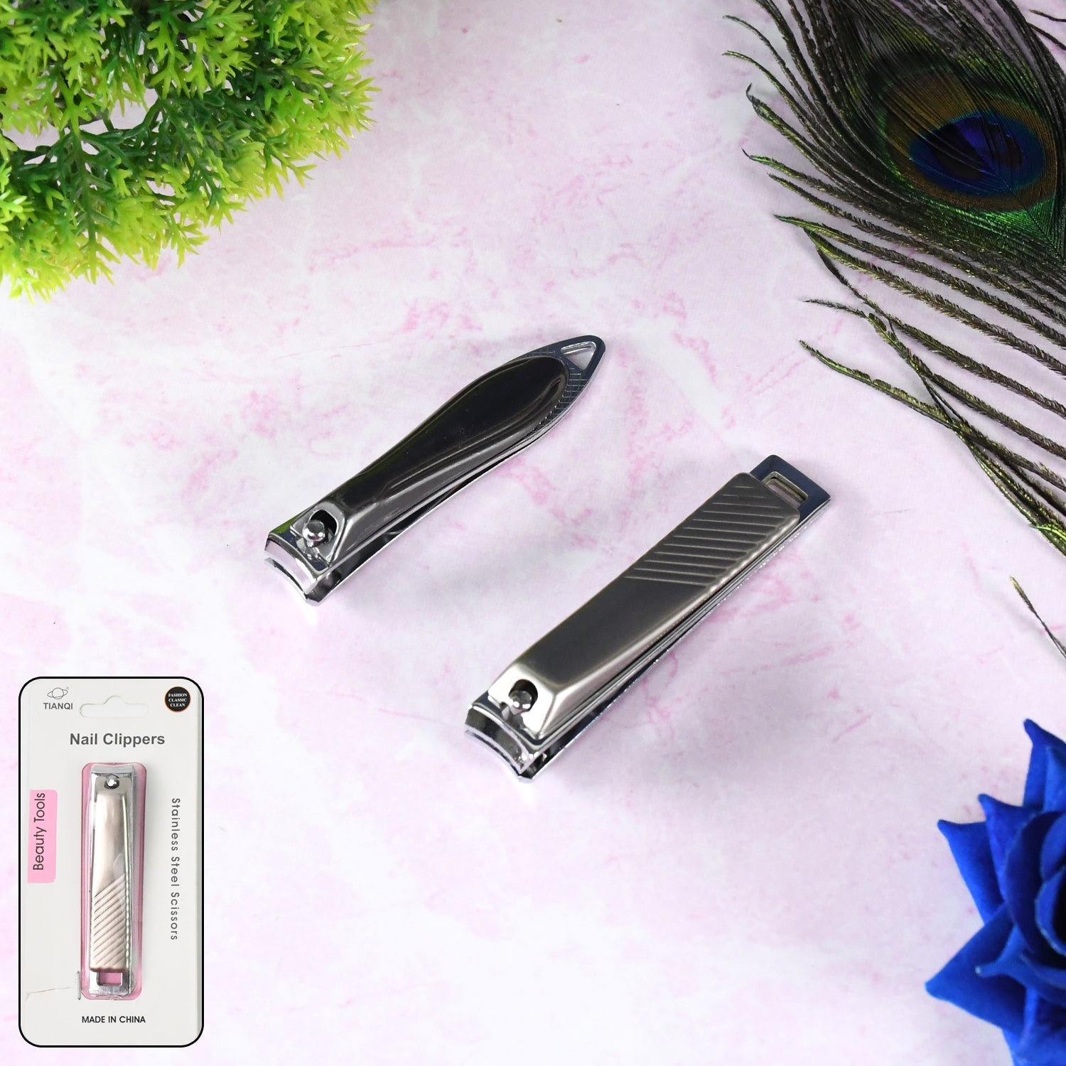Stainless Steel Folding Portable Large Nail Clippers with Nail File (1 Pc / Mix Design) Variety Bazaar