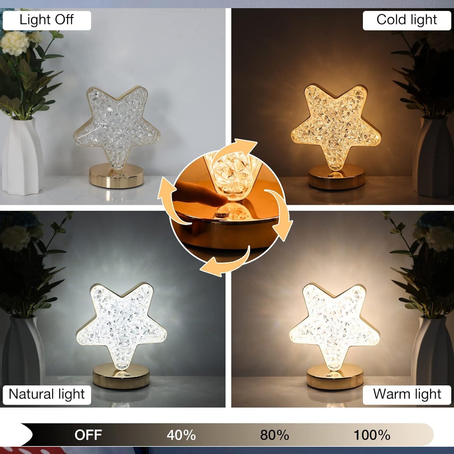 Star Crystal Diamond Touch Lamp – USB Rechargeable, 3-Way Dimmable Variety Bazaar