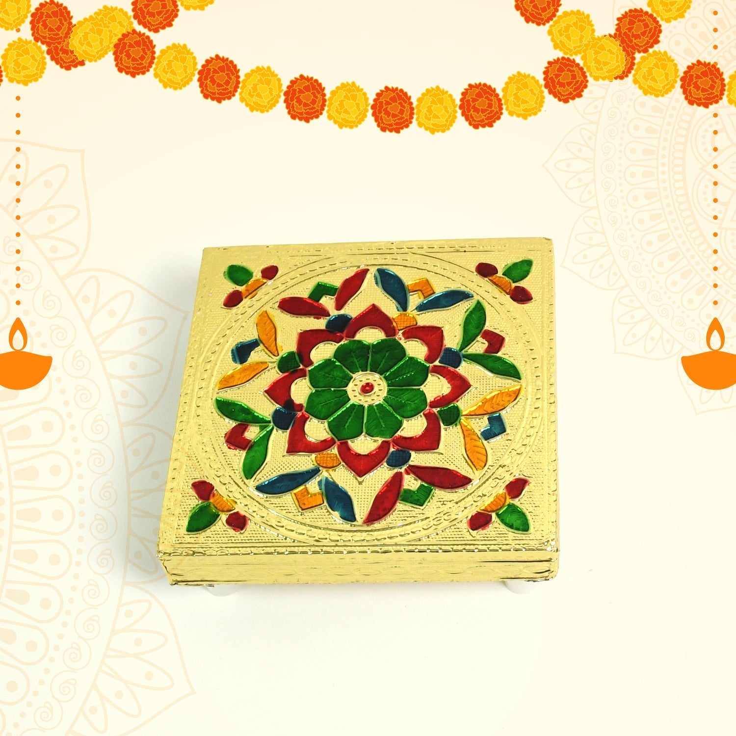 Handicraft Wood Chowki for Pooja , Wooden Bajot (1 Pc / Mix Descign & Color) Variety Bazaar