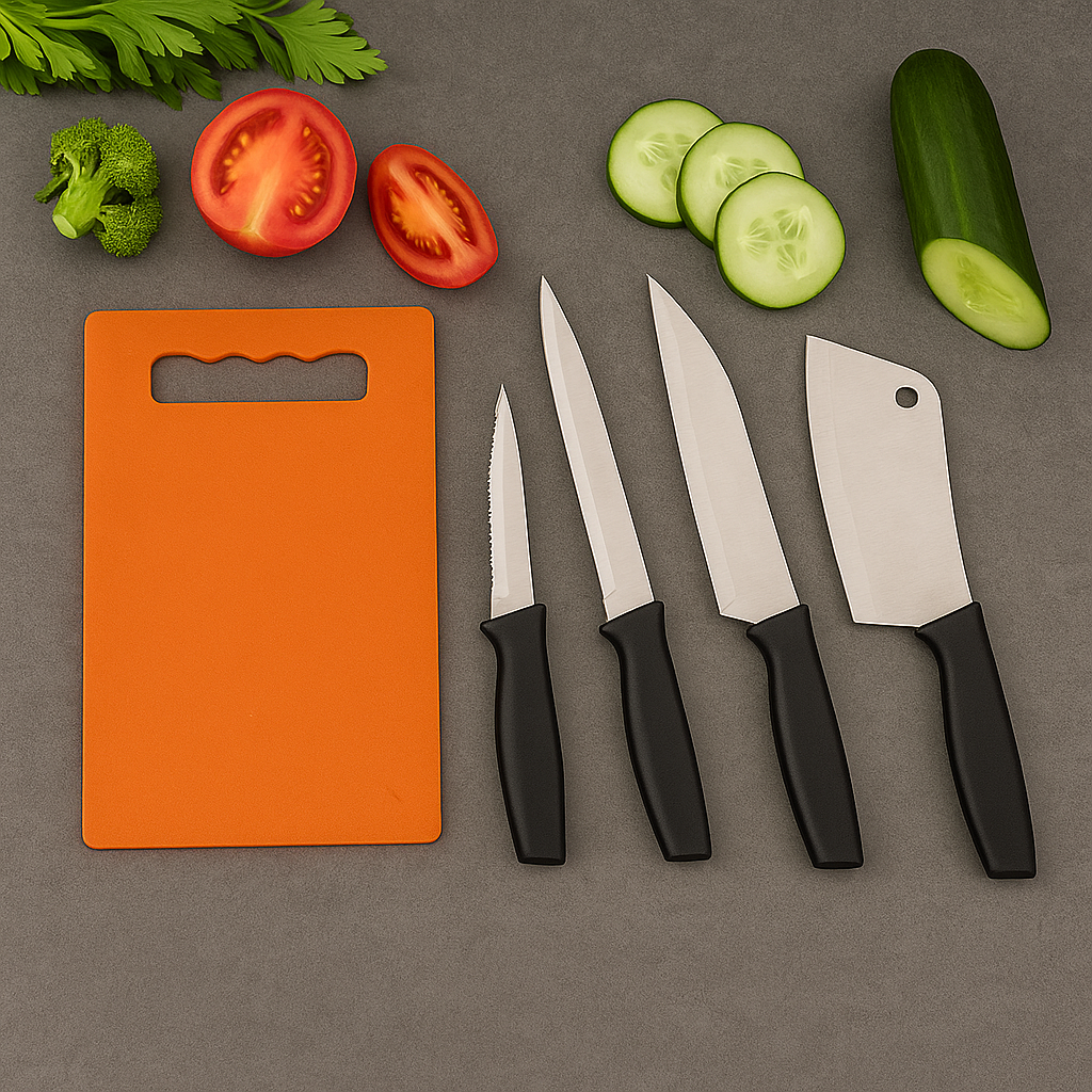 Chopping Board with Knife Set (Pack of 5) Variety Bazaar
