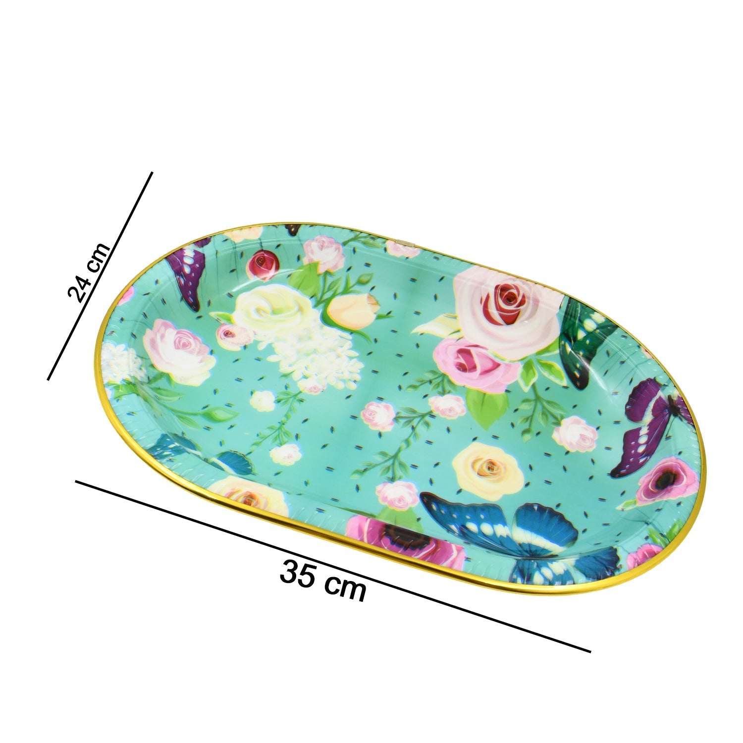 Big Plastic Flower Printed Design Serving Tray (1 Pc / 35 x 24 CM / Mix Color) Variety Bazaar