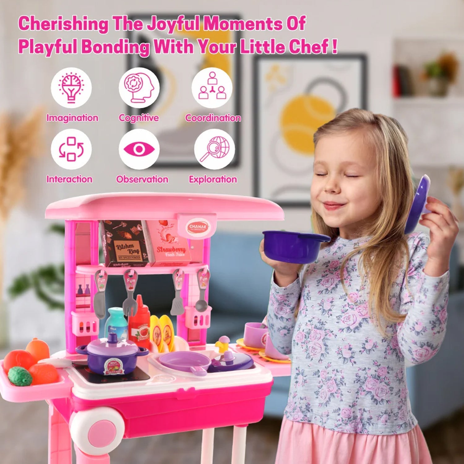 3 in 1 Kitchen Set for Kids, Portable Pretend Play Toys for Kids with Suitcase (1 Set) travel sahayak