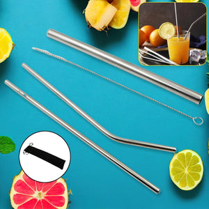 Reusable Stainless Steel Straws with Case for Drinking (4 Pc, Eco-Friendly) Variety Bazaar