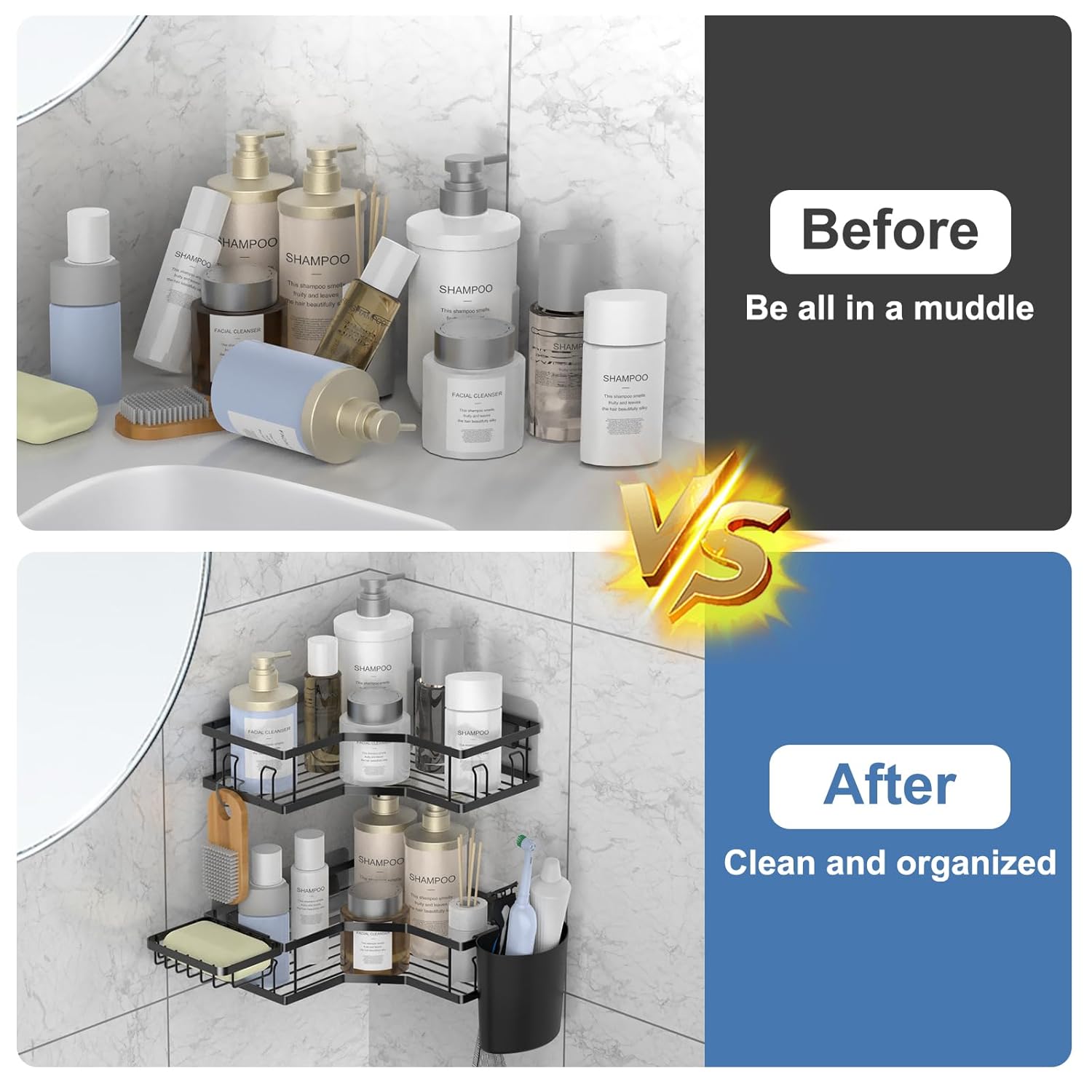 Iron Coating Self-Adhesive Corner Shelf Organizer (2 Pc) Variety Bazaar