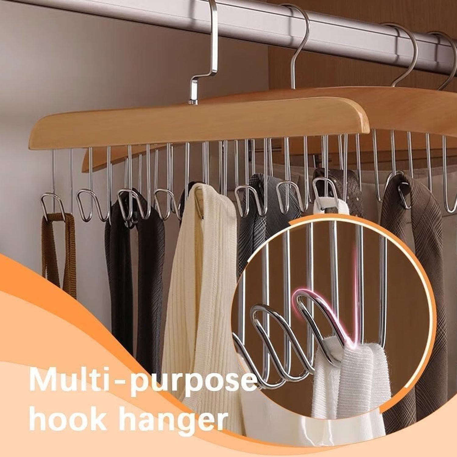 Space Saving 8 Hooks Wooden Hangers (1 Pc) Variety Bazaar