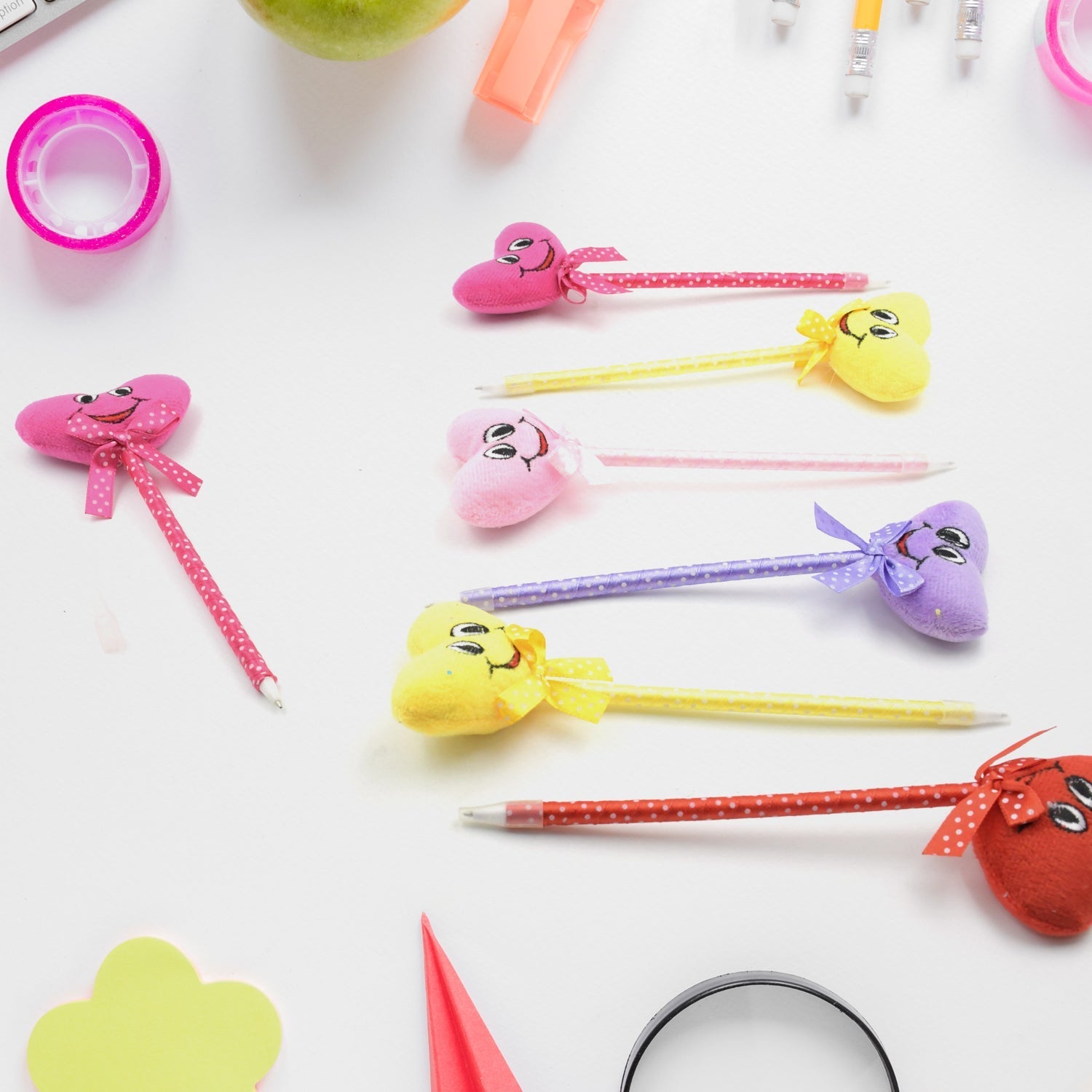 Cute Cartoon Shape & Heart Design Facy Writting Pen Attached Rattle | Ball Pen Smooth Writing For Wedding , Events & Multiuse Pen Best Pen l Use for Kids (12 Pcs Set Mix Design & Color) Variety Bazaar
