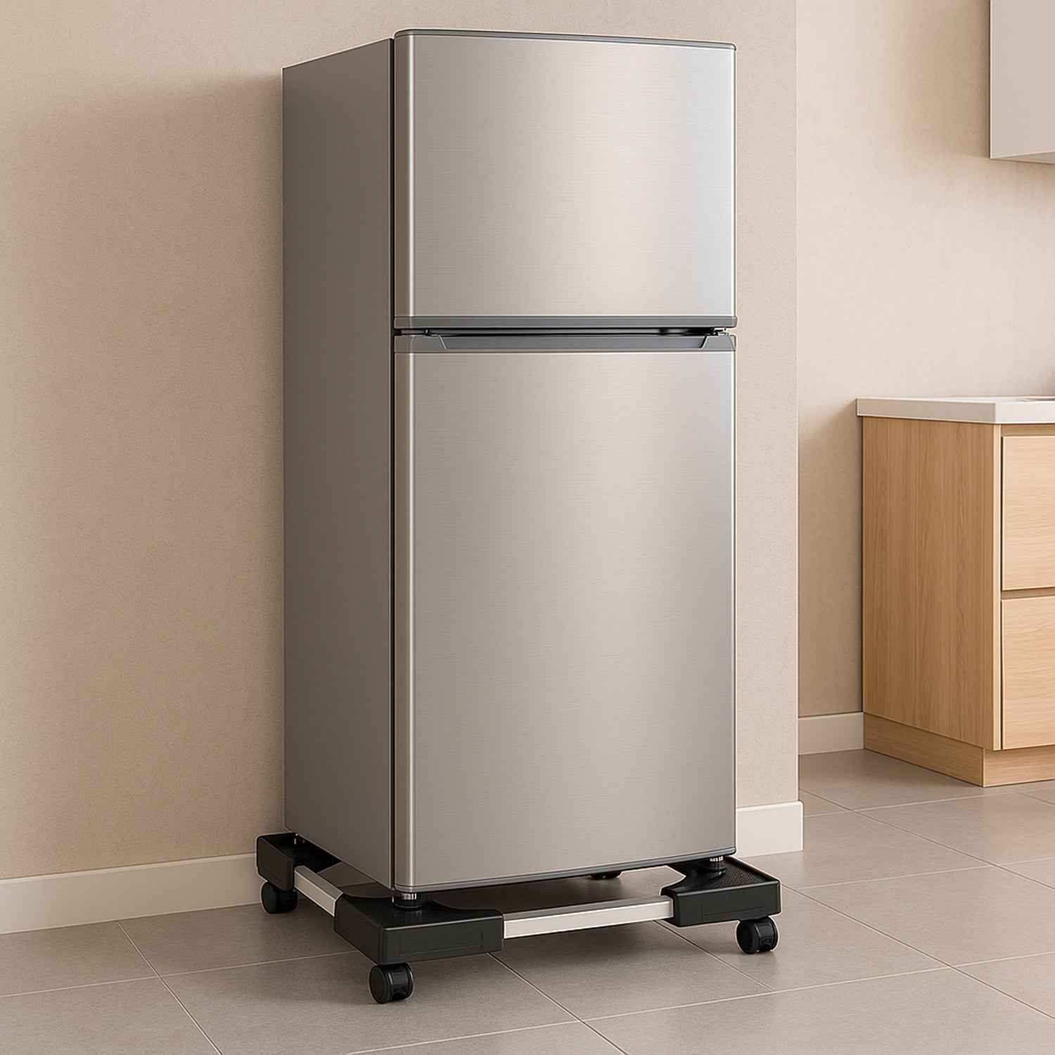 Adjustable Heavy-Duty Fridge and Washing Machine Stand Base Trolley 50x50 cm