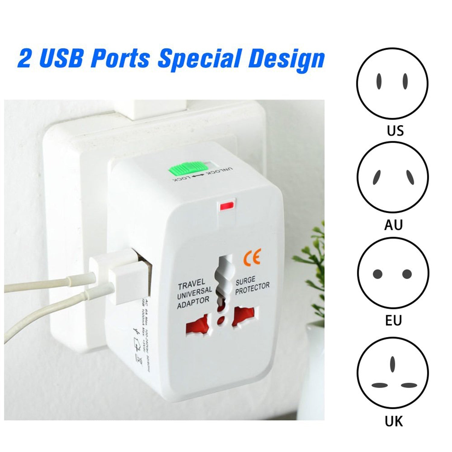 All-in-One Universal Worldwide Travelling AC Adaptor Plug (AU / UK / US / EU) International Power Charger Electric USB Power Plug Socket Adapter Converter (1 Pc) Variety Bazaar