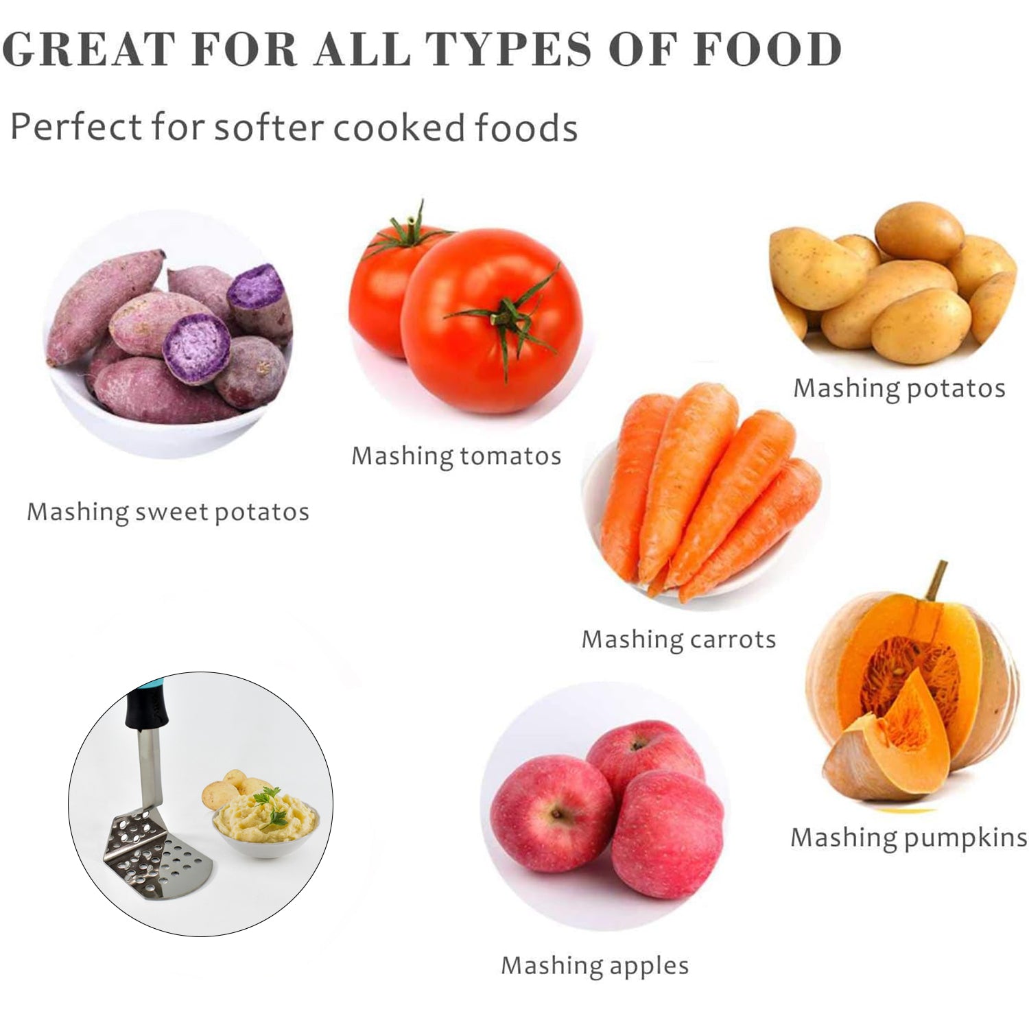 Apex L-Handle Stainless Steel Potato Masher Ergonomic Grip (1 Pc) Variety Bazaar