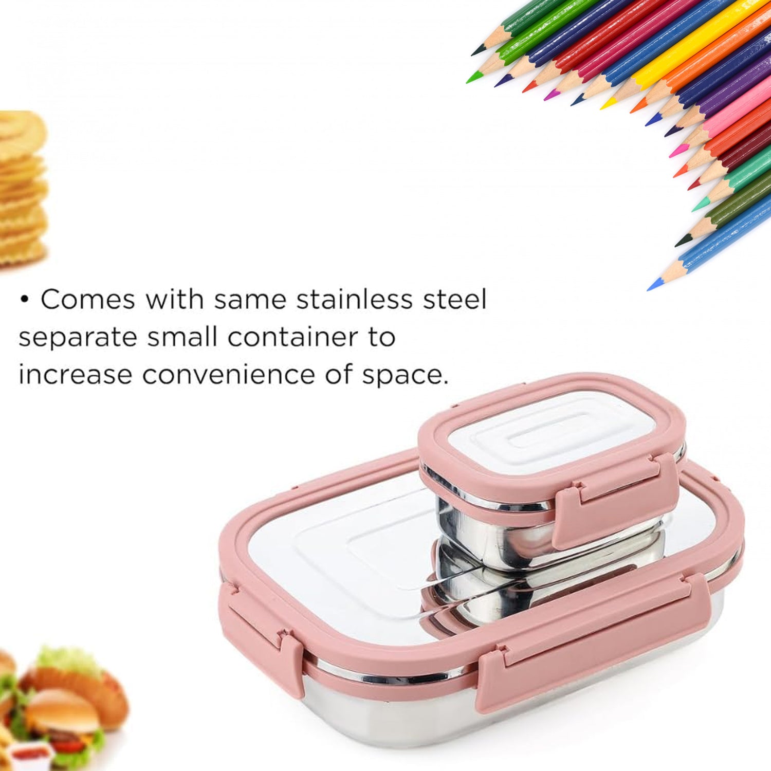Premium Stainless Steel Leak Proof Air Tight Lunch Boxes (900ML+200ML Approx / 2 Pc Set) Variety Bazaar