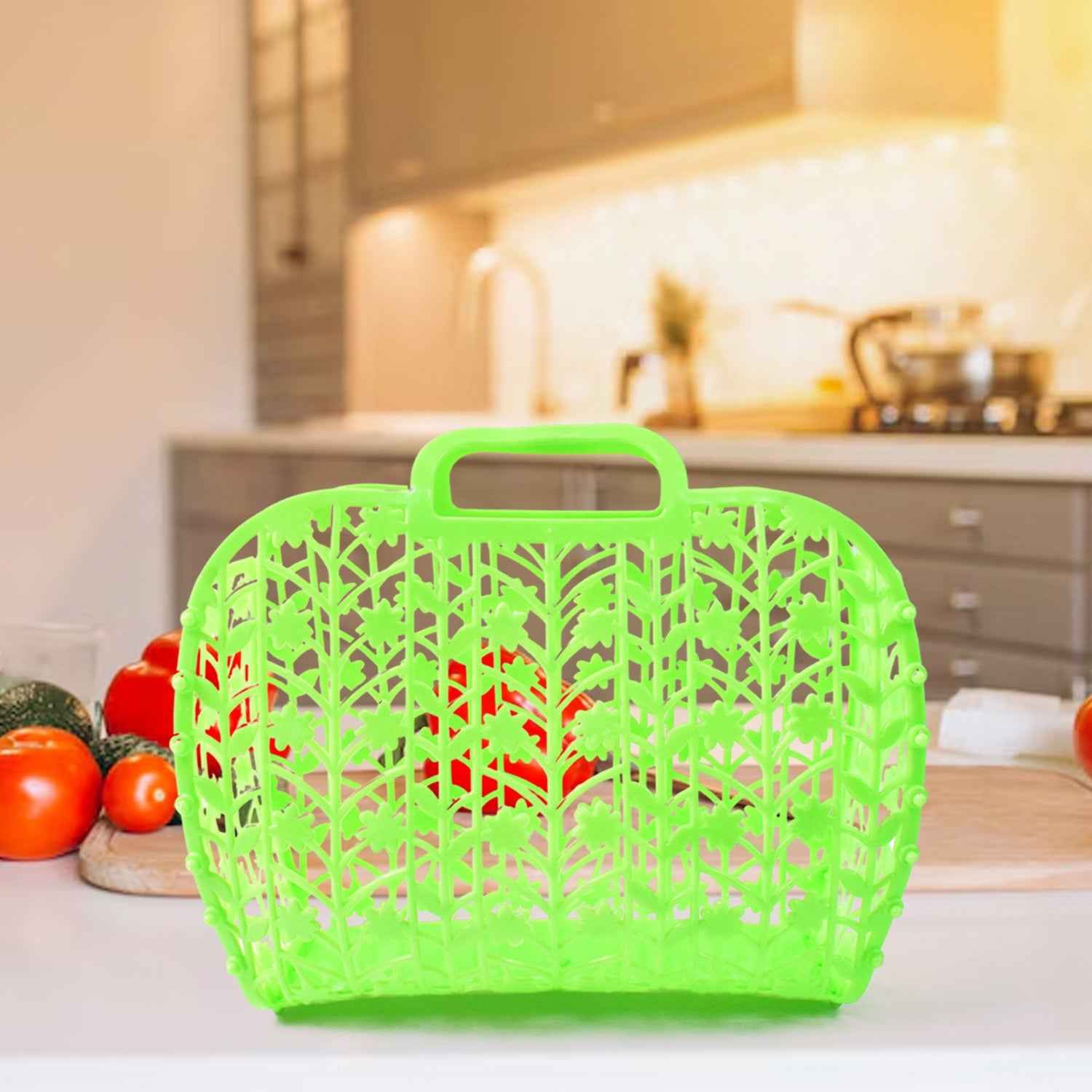 Plastic Foldable Basket Bag || Fruit & Vegetable Storage Basket (3 Pcs Set / Multicolor)