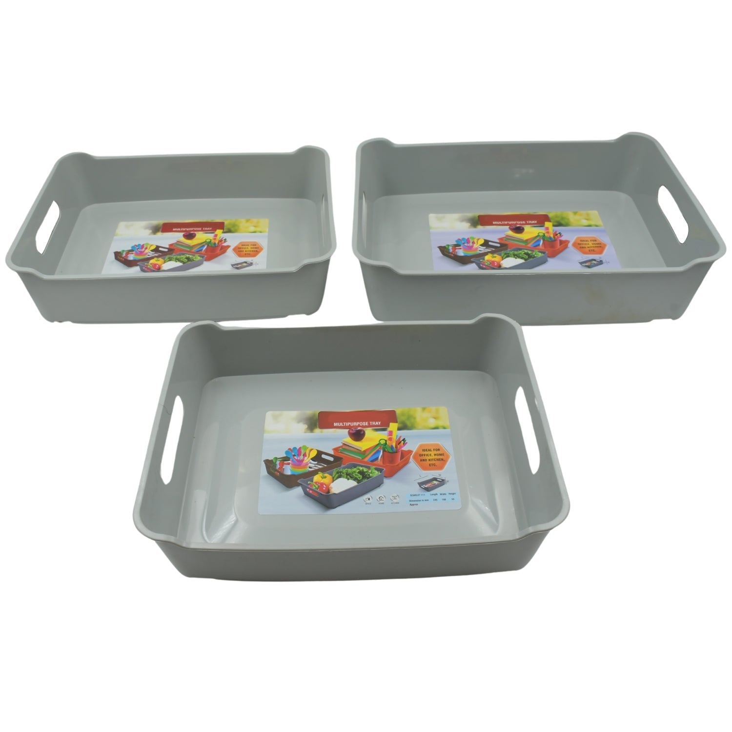 Multipurpose Organising & Storage Plastic Tray, Fruit & Vegetable/ Multi Purpose Tray, Organizer for Kitchen, Countertop, Cabinet, Bathroom Plastic Storage Basket For Store Fruits, Vegetables, Magazines, Cosmetics, Stationary Set of 3 Variety Bazaar