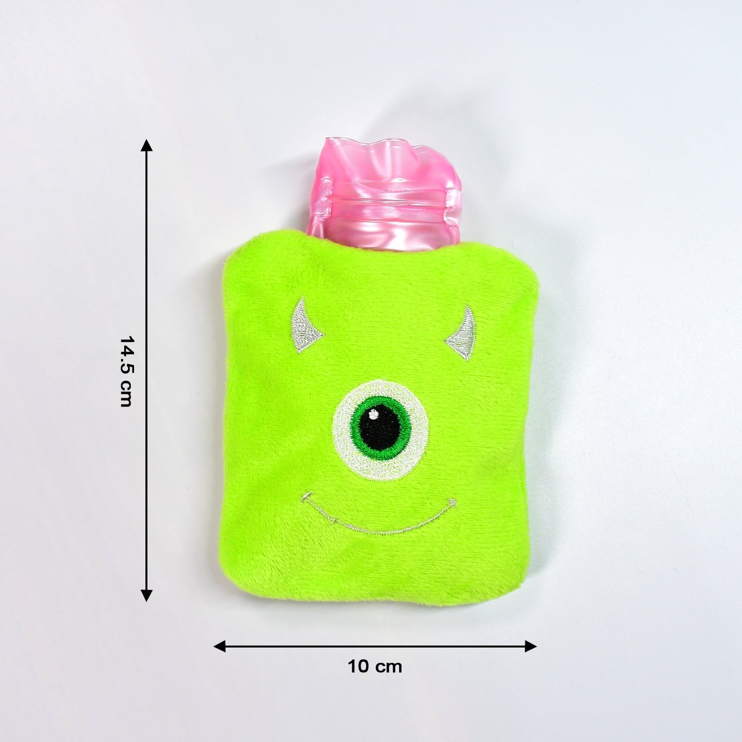Green One-Eyed Monster Print Small Hot Water Bag with Cover for Pain Relief Variety Bazaar