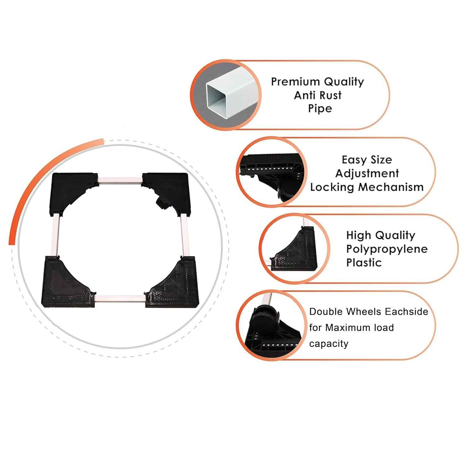 Adjustable Heavy-Duty Fridge and Washing Machine Stand Base Trolley 50x50 cm