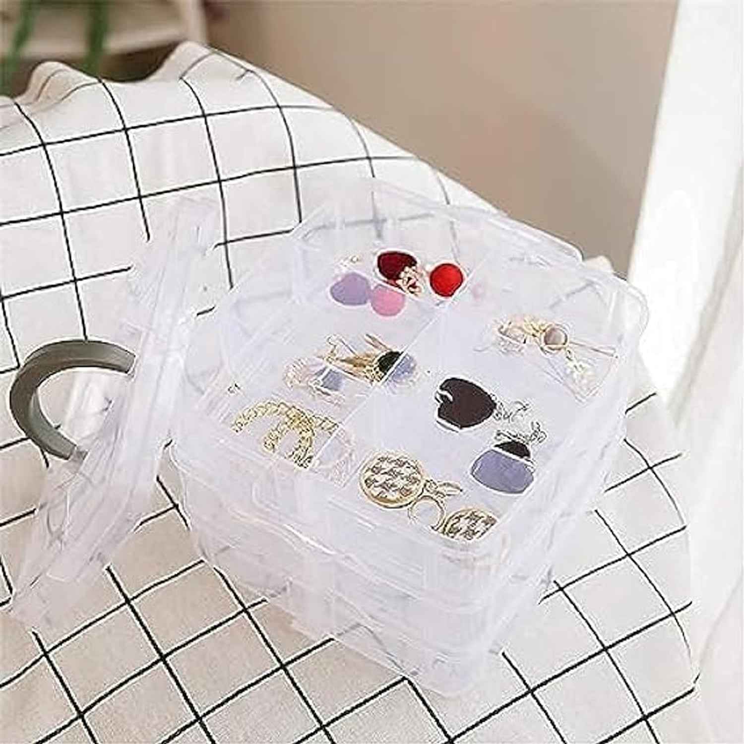 3-Tier 18 Sections Transparent Stackable Adjustable Compartment Slot Plastic Craft Storage Box